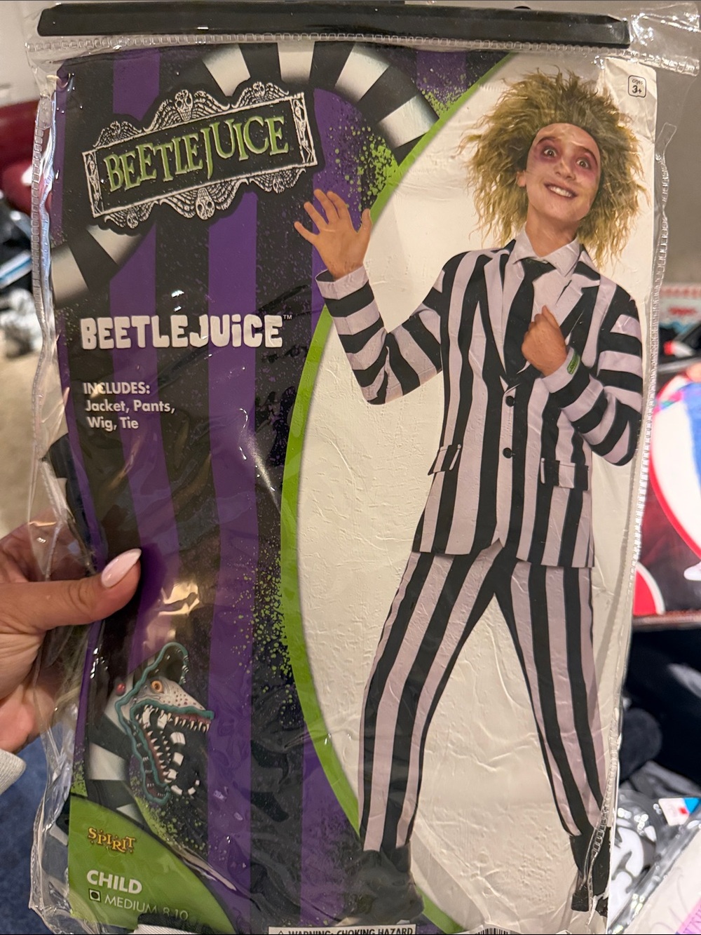 Kids Beetlejuice Costume - Black & White Striped Jacket, Pants, Tie (Child)
